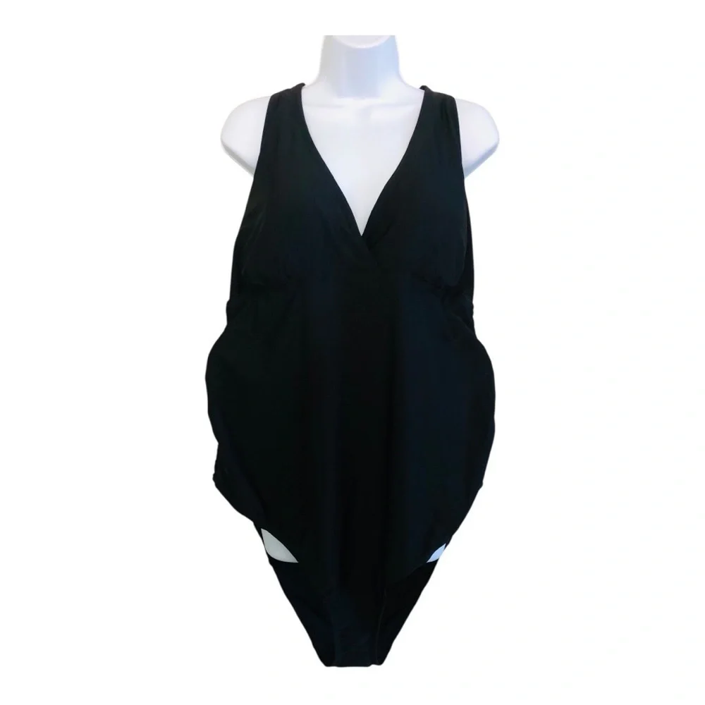 Beach Bump By Motherhood Maternity Black One Piece Swimsuit with Halter Neck 3X